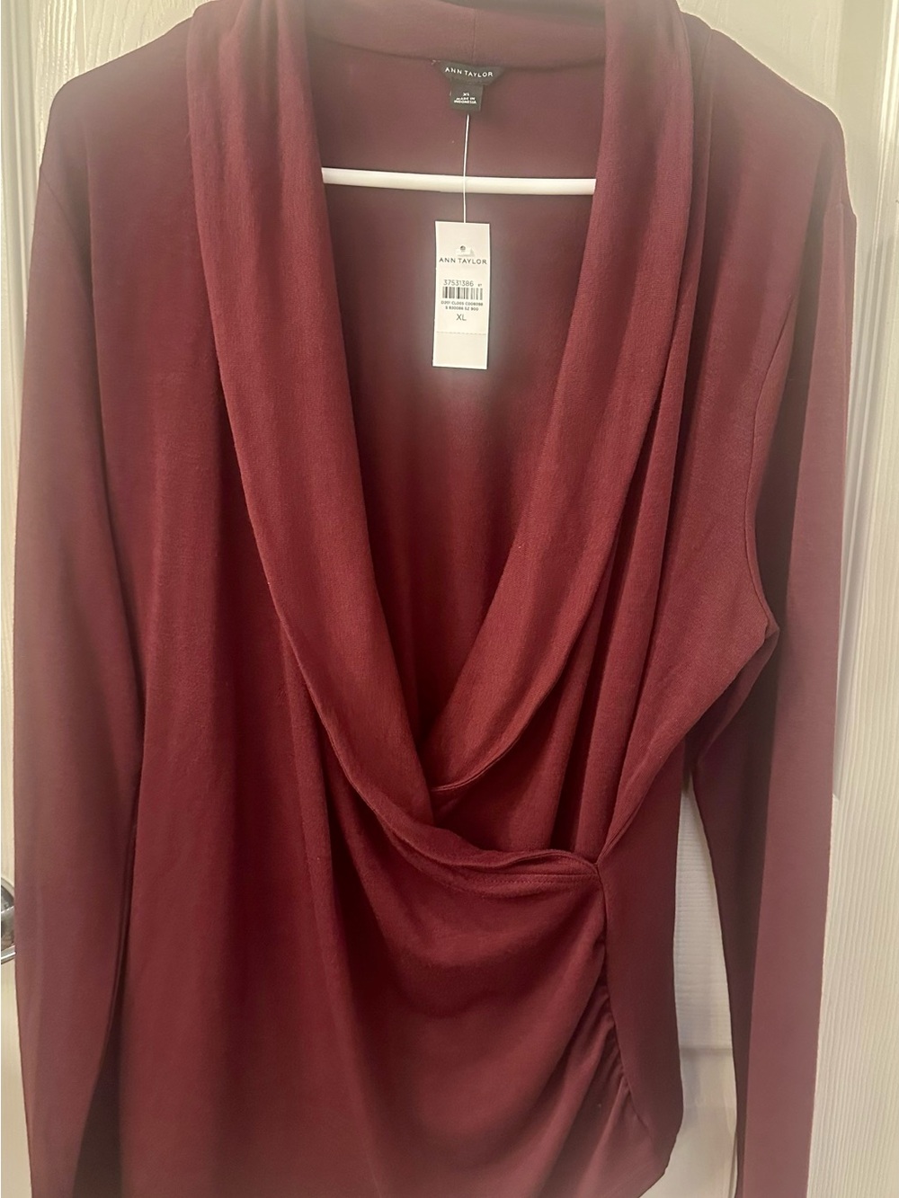 Ann Taylor Burgundy Draped Cowl Neck Long Sleeve Top